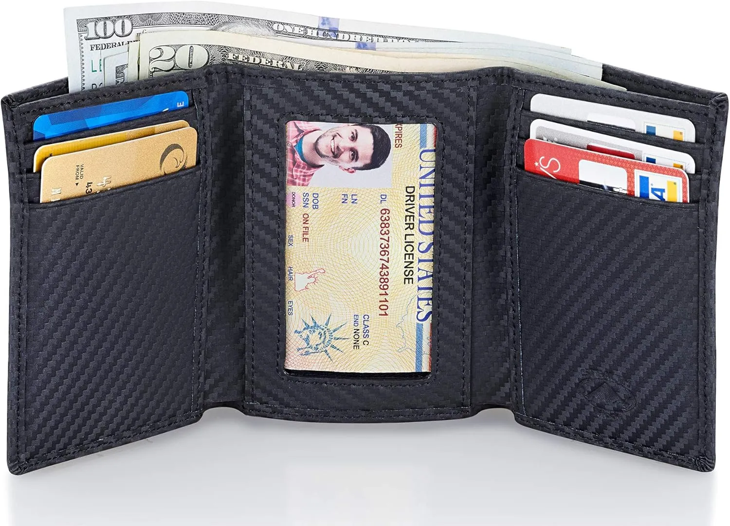 Stealth Mode Trifold Leather Wallet for Men with RFID Blocking