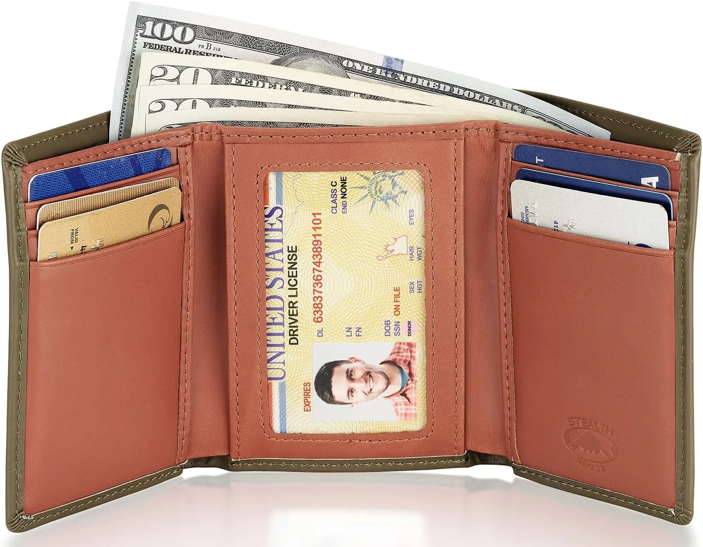 Stealth Mode Trifold Leather Wallet for Men with RFID Blocking