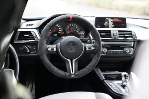 Steering Wheel Cover Black Compatible with Alcantara Material Fits BMW Hand-Stitched Suede F30 F80 F82 M3 M2 M4 M5 M6 F10 F12 F32 X5m X6m 335i 328i 340i 435i 535i (Alcantara with Red Strip)