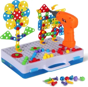 STEM Drill & Build Toy Set for Kids Ages 3-8 | 224-Piece Building Kit with Electric Toy Drill, Screwdriver, Pegboard | Educational Construction Toys for Boys Girls | Gift for Birthdays