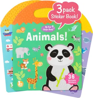Sticker Book for Kids 3-Pack (101 Stickers: Animals, Vehicles, Ocean World) Reusable Puffy Stickers for Kids Perfect for Travel and Learning
