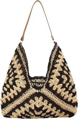 Straw Bags for Women Summer Beach Tote Purse Crochet Shoulder Everything Holiday Work Everyday Handbag