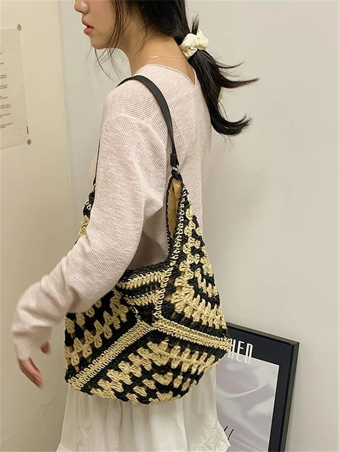 Straw Bags for Women Summer Beach Tote Purse Crochet Shoulder Everything Holiday Work Everyday Handbag