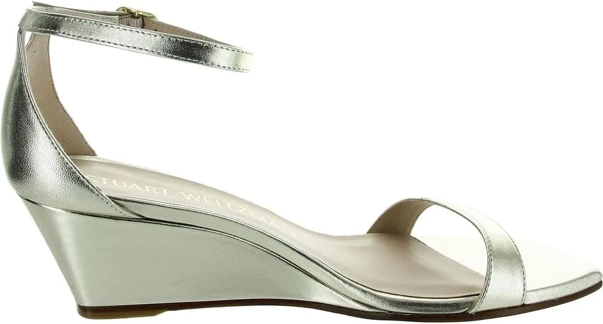 Stuart Weitzman Nudistcurve 50 Wedge Heels for Women - Leather Upper, Square-Toe with Thin Strap, and Adjustable Ankle Strap