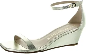 Stuart Weitzman Nudistcurve 50 Wedge Heels for Women - Leather Upper, Square-Toe with Thin Strap, and Adjustable Ankle Strap