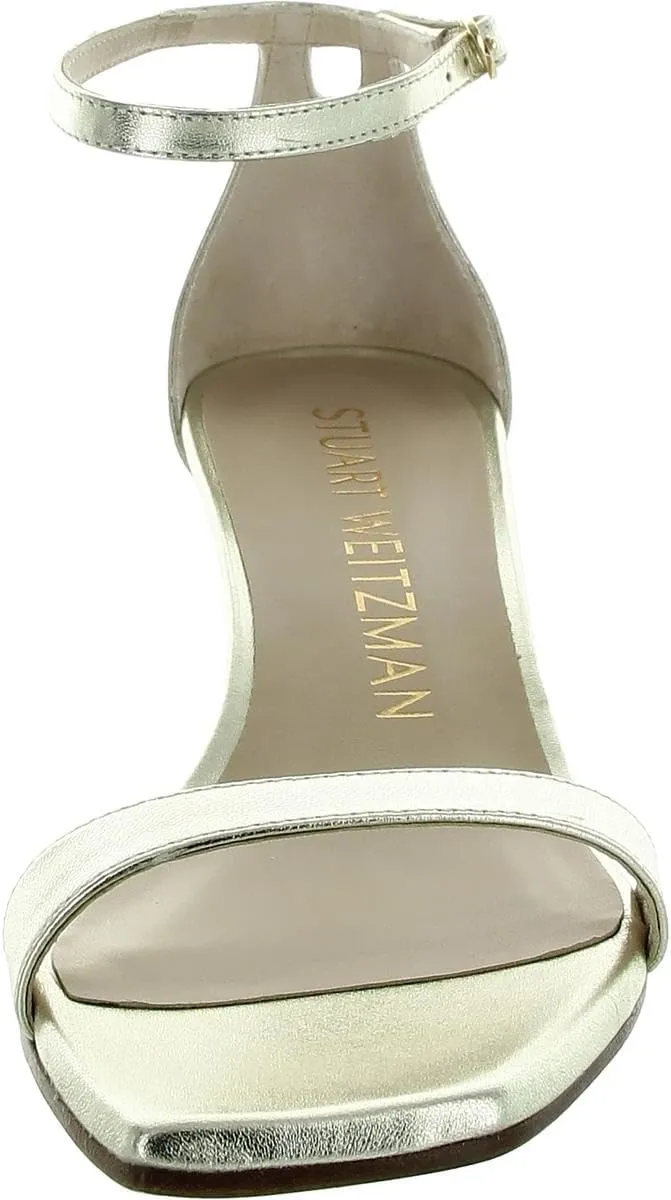 Stuart Weitzman Nudistcurve 50 Wedge Heels for Women - Leather Upper, Square-Toe with Thin Strap, and Adjustable Ankle Strap
