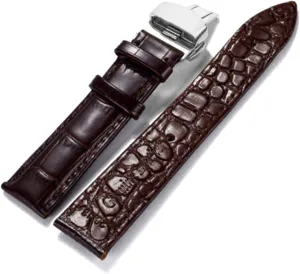 Stylish and elegant Watch Straps for Men Women,18mm/19mm/20mm/22mm Crocodile Leather Waterproof Wrist Bands Men Absorb Sweat Skin-Friendly Watch Strap with Quick Release Deployment Buckle