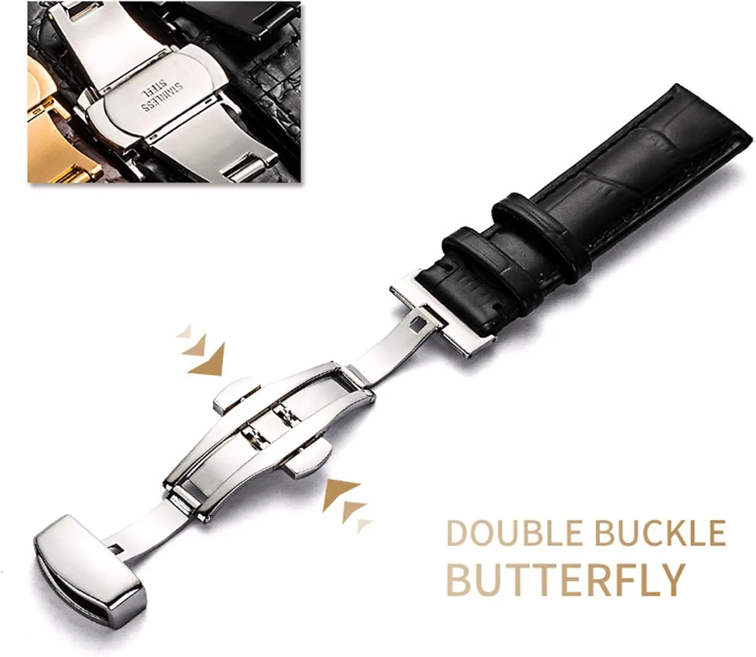 Stylish and elegant Watch Straps for Men Women,18mm/19mm/20mm/22mm Crocodile Leather Waterproof Wrist Bands Men Absorb Sweat Skin-Friendly Watch Strap with Quick Release Deployment Buckle