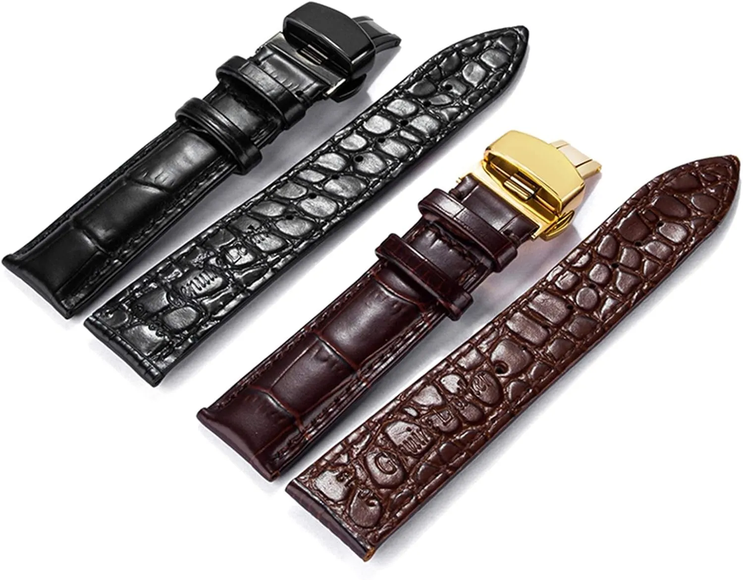 Stylish and elegant Watch Straps for Men Women,18mm/19mm/20mm/22mm Crocodile Leather Waterproof Wrist Bands Men Absorb Sweat Skin-Friendly Watch Strap with Quick Release Deployment Buckle