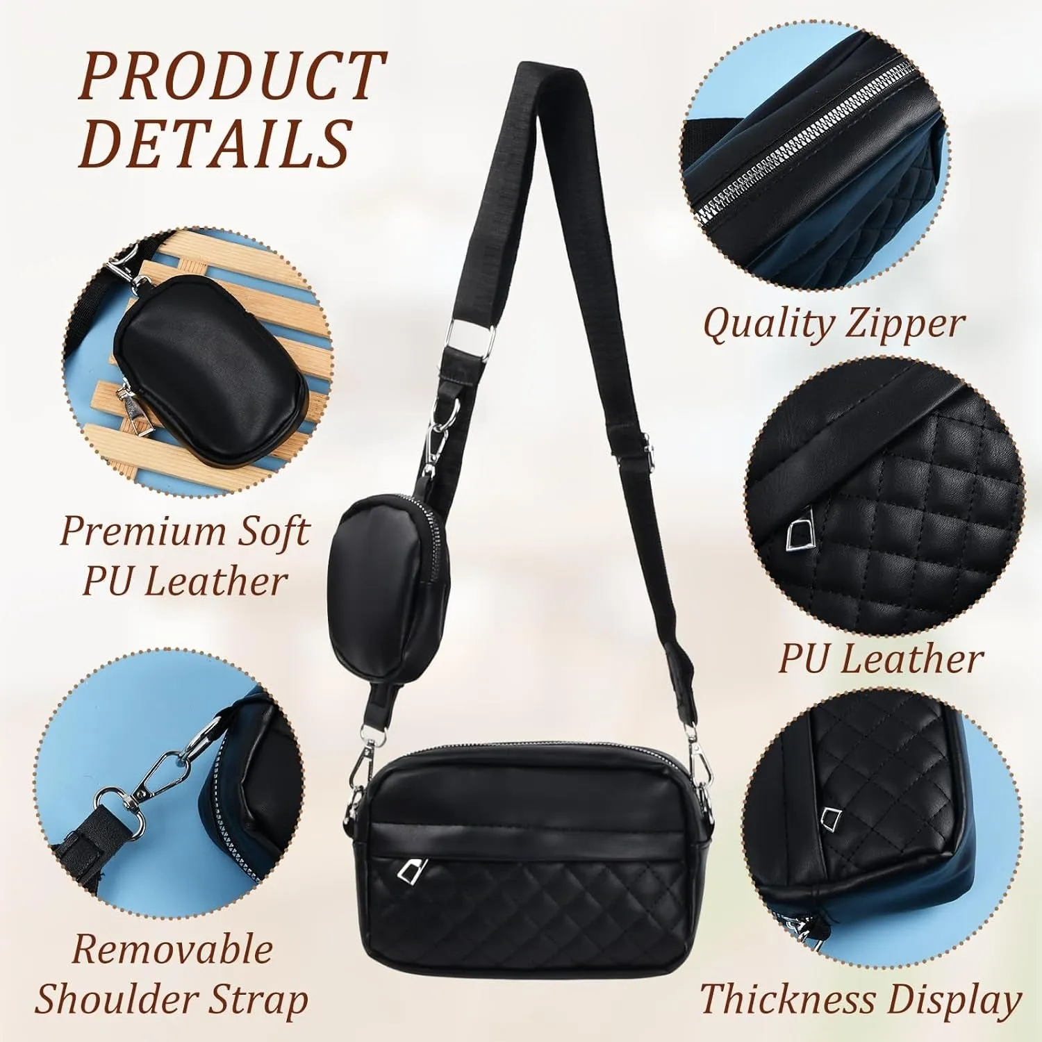 Stylish Black PU - Polyester 1 Leather PU - Crossbody Express worldwide Purse Leather Ladies Outstanding Pc, Handbags Convertible Change Girl's Crossbody Bag Shoulder Fashion Bags Travel Bag Waterproof With Trending for