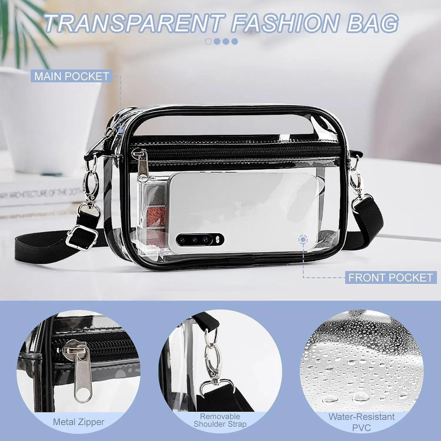 Stylish Clear Crossbody Bag - PVC Transparent Messenger Bag with Adjustable Strap for Work, Travel and Daily Use