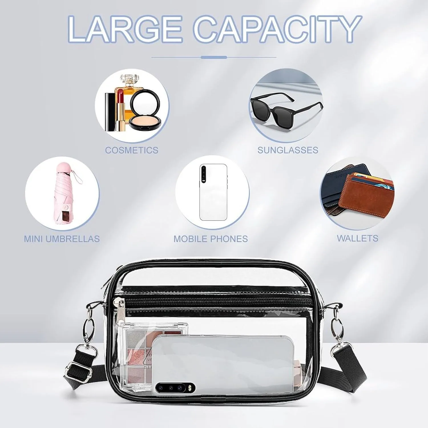 Stylish Clear Crossbody Bag - PVC Transparent Messenger Bag with Adjustable Strap for Work, Travel and Daily Use