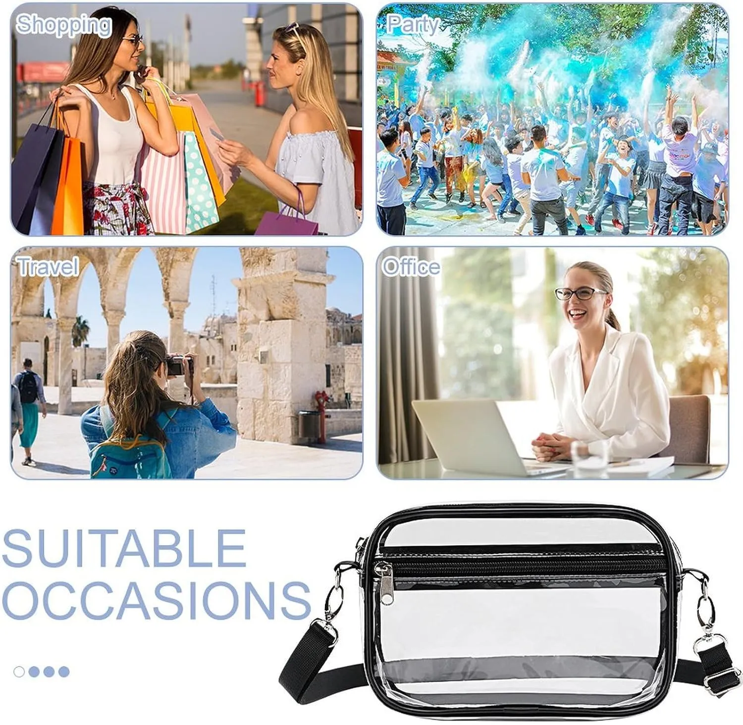 Stylish Clear Crossbody Bag - PVC Transparent Messenger Bag with Adjustable Strap for Work, Travel and Daily Use