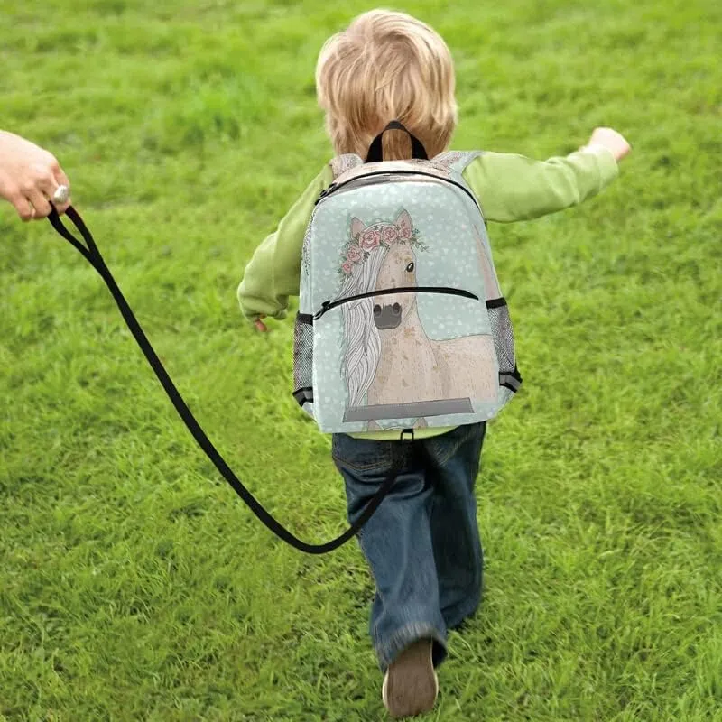 SUABO Horse Flowers Kids Backpack, Pony Toddlers Bag for Boys Girls, Kindergarten Preschool Bag