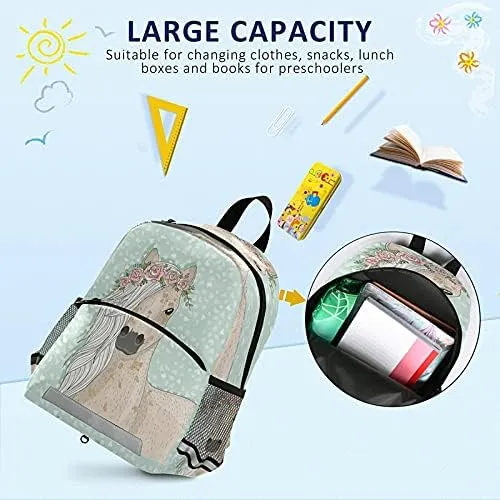 SUABO Horse Flowers Kids Backpack, Pony Toddlers Bag for Boys Girls, Kindergarten Preschool Bag