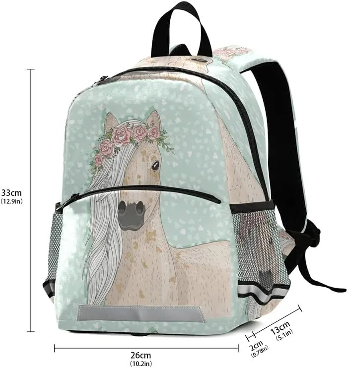 SUABO Horse Flowers Kids Backpack, Pony Toddlers Bag for Boys Girls, Kindergarten Preschool Bag
