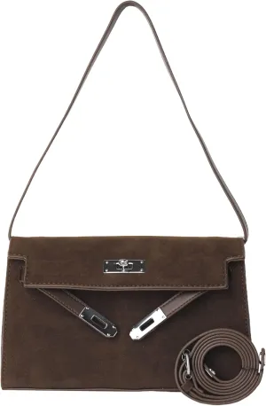 Suede Shoulder Bag, Crossbody Style with Flap and Buckle Closure