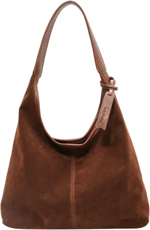 Suede Shoulder Bags for Women Tote Bag Suede Purse Bag Slouchy Bag Work Travel Brown Fall Winter Handbag 2024