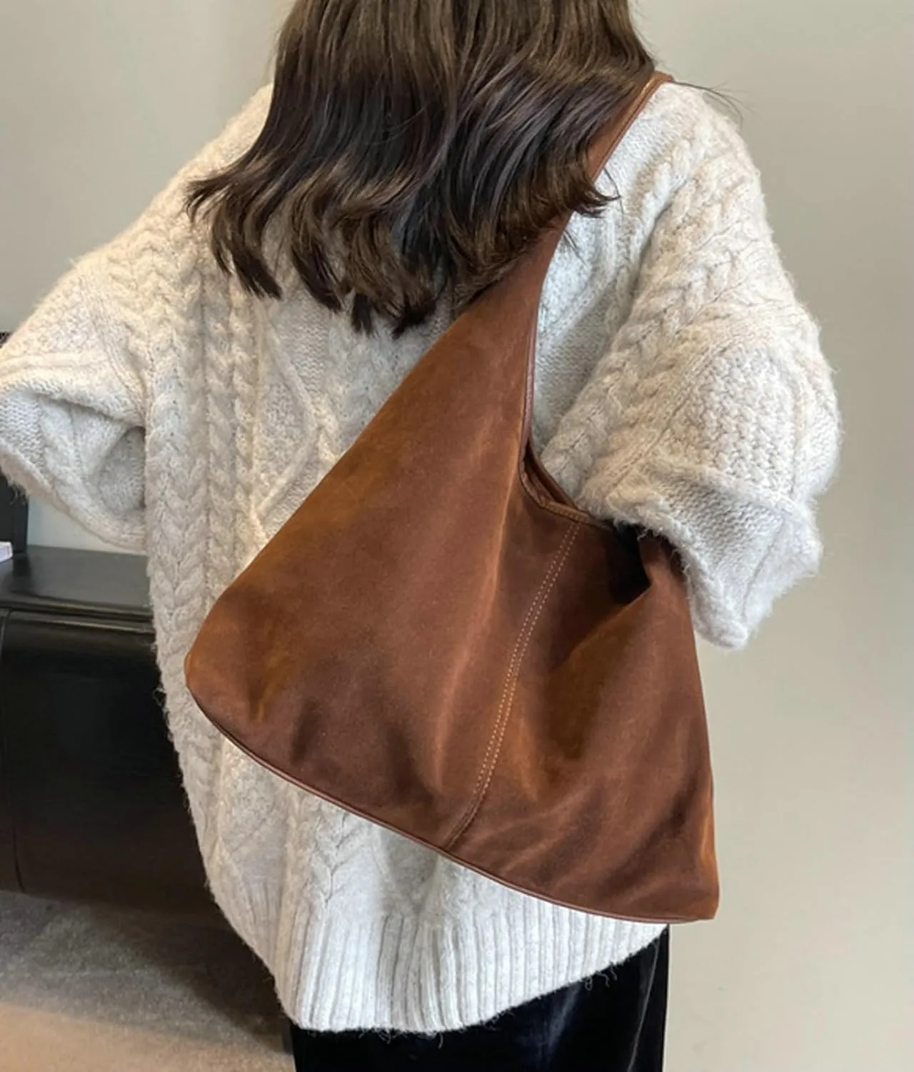 Suede Shoulder Bags for Women Tote Bag Suede Purse Bag Slouchy Bag Work Travel Brown Fall Winter Handbag 2024
