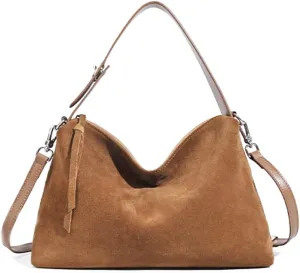 Suede Tote Bags for Women Genuine Leather Suede Purse Handbag Vintage Slouchy Hobo Shoulder Crossbody Bag