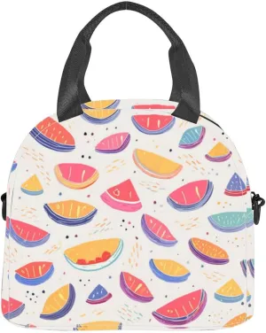 summer fruit outline slice hand drawn and realistic textiles Insulated Adult Lunch Bag with Shoulder Strap for Women Lightweight Reusable Portable Freezable Lunch Tote Bag for Work Picnic