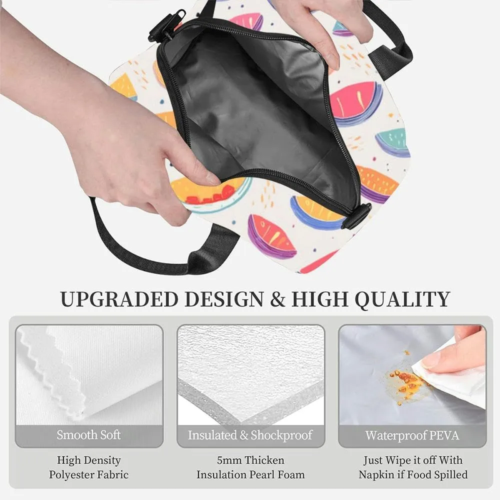 summer fruit outline slice hand drawn and realistic textiles Insulated Adult Lunch Bag with Shoulder Strap for Women Lightweight Reusable Portable Freezable Lunch Tote Bag for Work Picnic