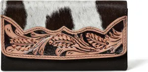 Sundown Stash Tooled Leather Cowhide Hair On Wallet for Women RFID Blocking Trifold Wallet