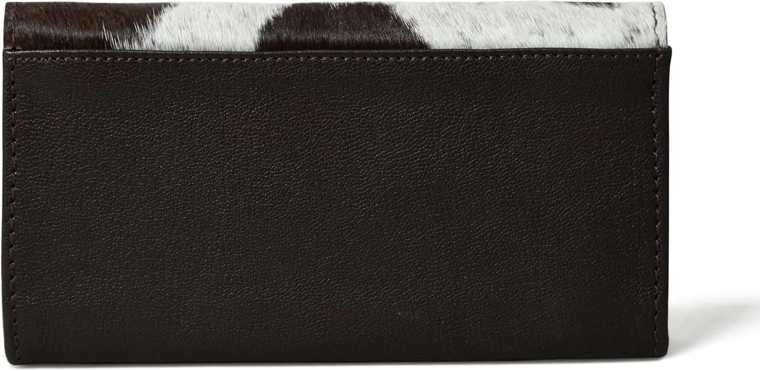 Sundown Stash Tooled Leather Cowhide Hair On Wallet for Women RFID Blocking Trifold Wallet