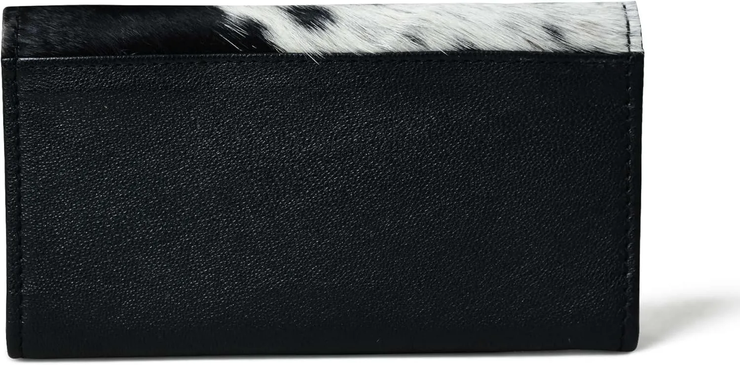 Sundown Stash Tooled Leather Cowhide Hair On Wallet for Women RFID Blocking Trifold Wallet