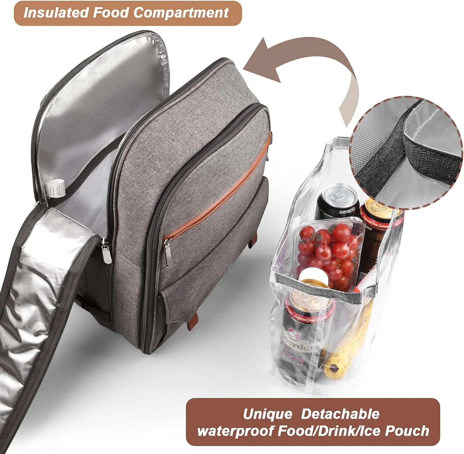 Sunflora Insulated Picnic Backpack for 2 Person Bag with Cooler Compartment, Blanket and Stainless Steel Cutlery Set for Couple, Lovers and Friends (Brush Beige)