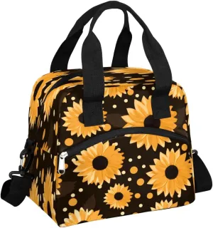 Sunflower Flower Petals Insulated Lunch Bag for Women, Reusable Lunch Box with Adjustable Shoulder Strap Leakproof Adults Lunch Tote Bags for Work Travel Picnic Camping