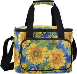 Sunflowers on Blue Field Design in The Style Of Gossamer Fabrics Greg Hildebrandt Vibrant Sensati Picnic Bag Large Lunch Bag Insulated Lunch Box Tote Cooler Bag for Beach,Picnic, Office Work,Waterp