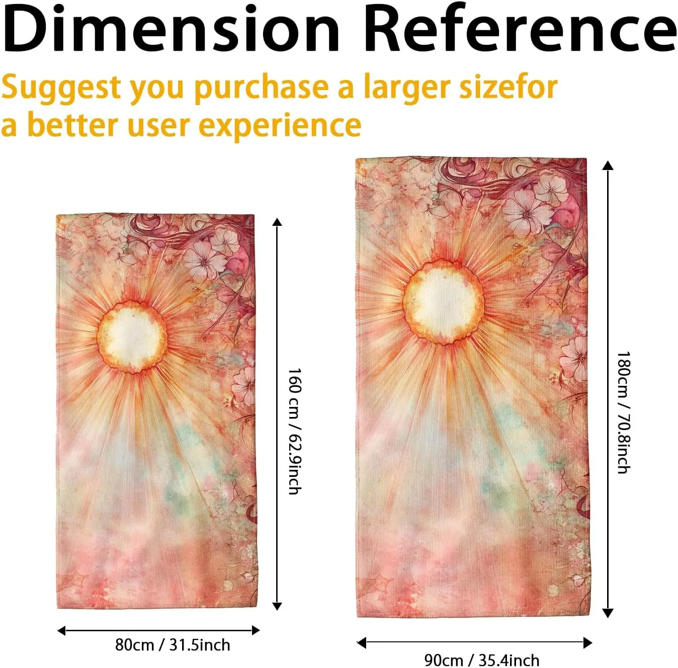 Sunshine Floral Microfiber Beach Towel Peach Watercolor Painting Design, Quick Dry Absorbent Sand Free Lightweight Travel Blanket, Summer Vacation Pool Picnic Essentials 62x31 Inch