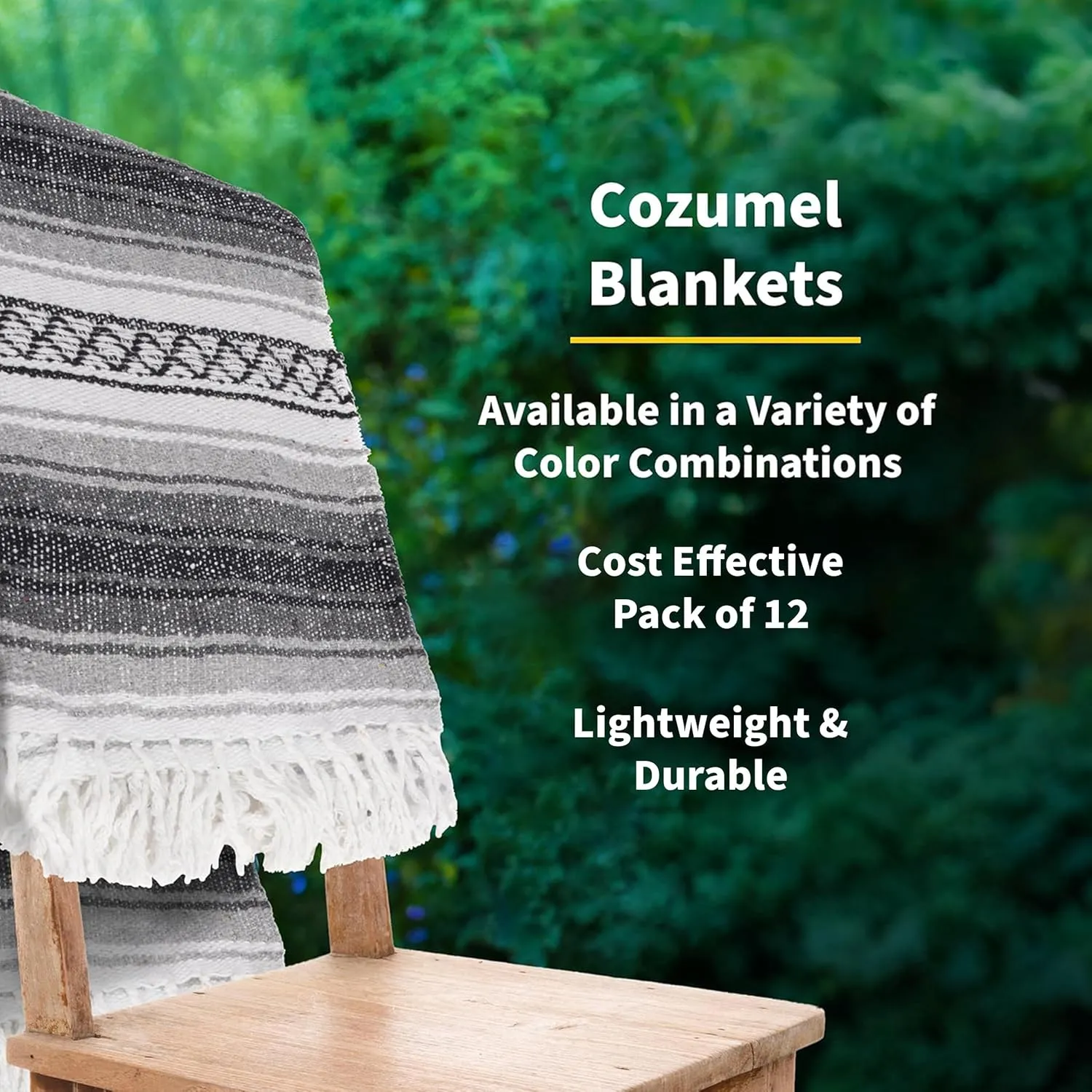 Sunshine Yoga Authentic Mexican Yoga Blanket, 12 Pack, 72 x 48 inches, Made in Mexico - Multipurpose Falsa Blanket, Striped, Slate Blue/Charcoal/Black/White