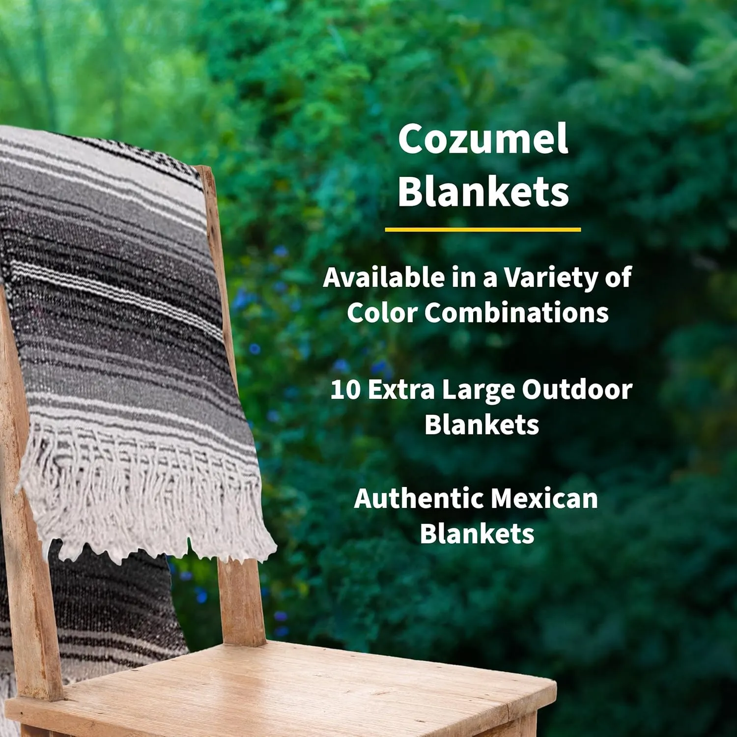 Sunshine Yoga Mexican Authentic Blanket, 10 Pack, 72 x 48 inches, Handcrafted with Reclaimed Fibers, Breathable, Easy to Maintain, Charcoal/Silver/White, Full, Multipurpose Blanket
