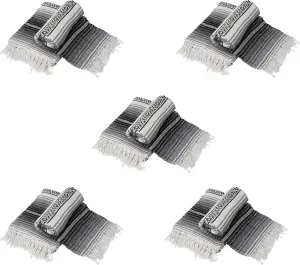 Sunshine Yoga Mexican Authentic Blanket, 10 Pack, 72 x 48 inches, Handcrafted with Reclaimed Fibers, Breathable, Easy to Maintain, Charcoal/Silver/White, Full, Multipurpose Blanket