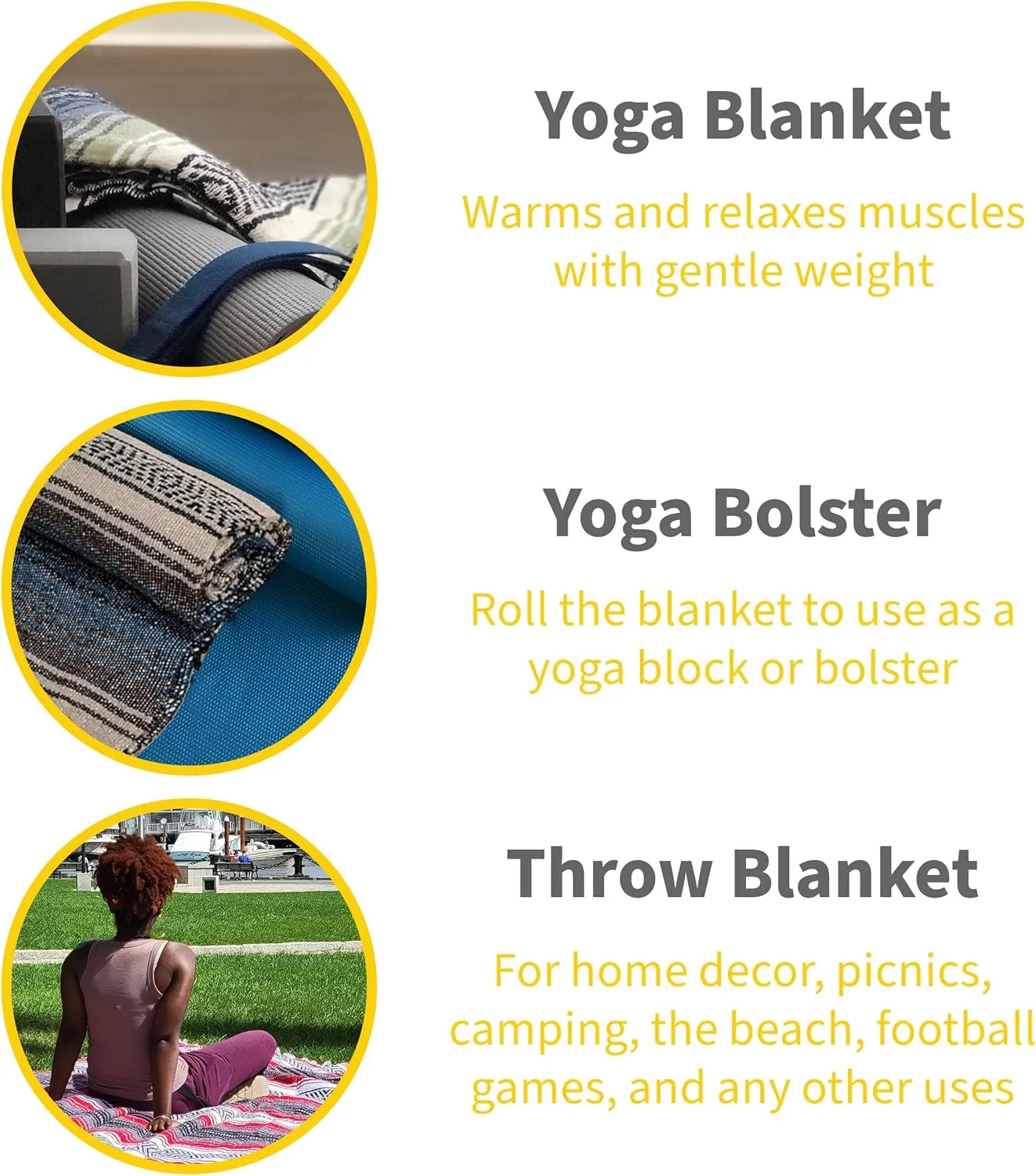 Sunshine Yoga Mexican Authentic Blanket, 10 Pack, 72 x 48 inches, Handcrafted with Reclaimed Fibers, Breathable, Easy to Maintain, Charcoal/Silver/White, Full, Multipurpose Blanket