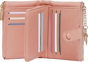 Sunwel Fashion Small Vegan Leather Wallet for Women RFID Blocking Ladies 13 Card Holder with Double Zipper Pocket (PINK)