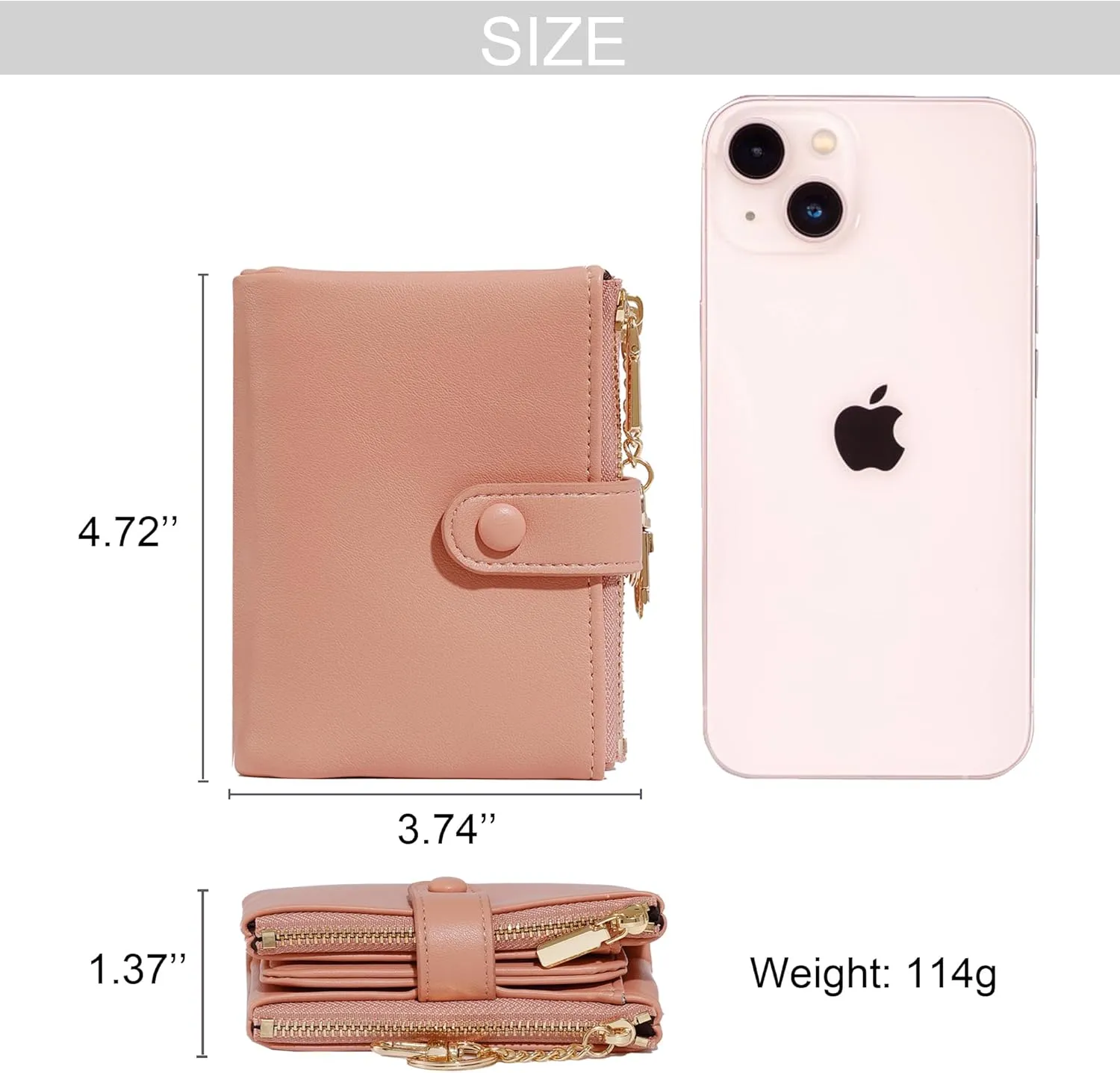 Sunwel Fashion Small Vegan Leather Wallet for Women RFID Blocking Ladies 13 Card Holder with Double Zipper Pocket (PINK)