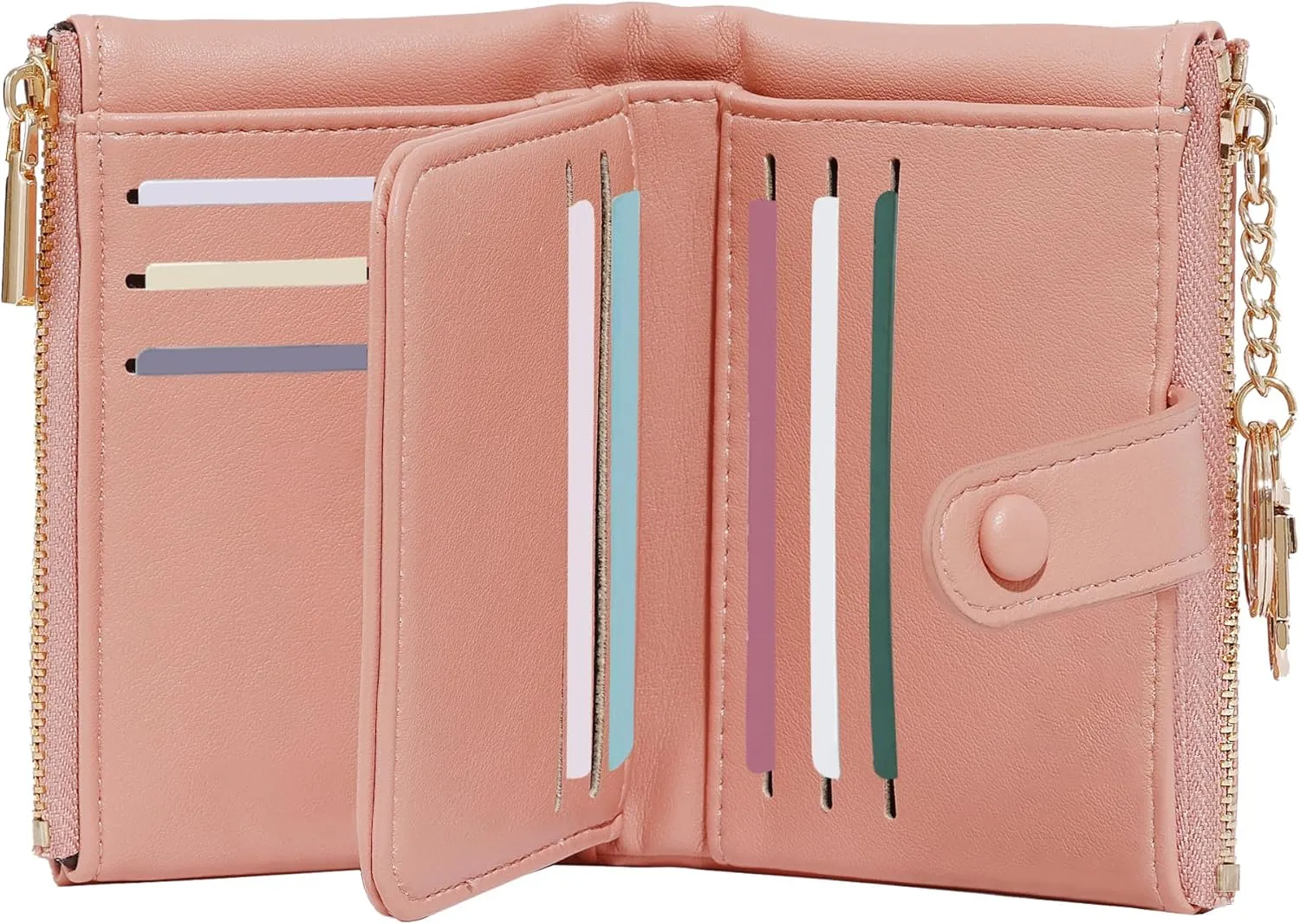 Sunwel Fashion Small Vegan Leather Wallet for Women RFID Blocking Ladies 13 Card Holder with Double Zipper Pocket (PINK)