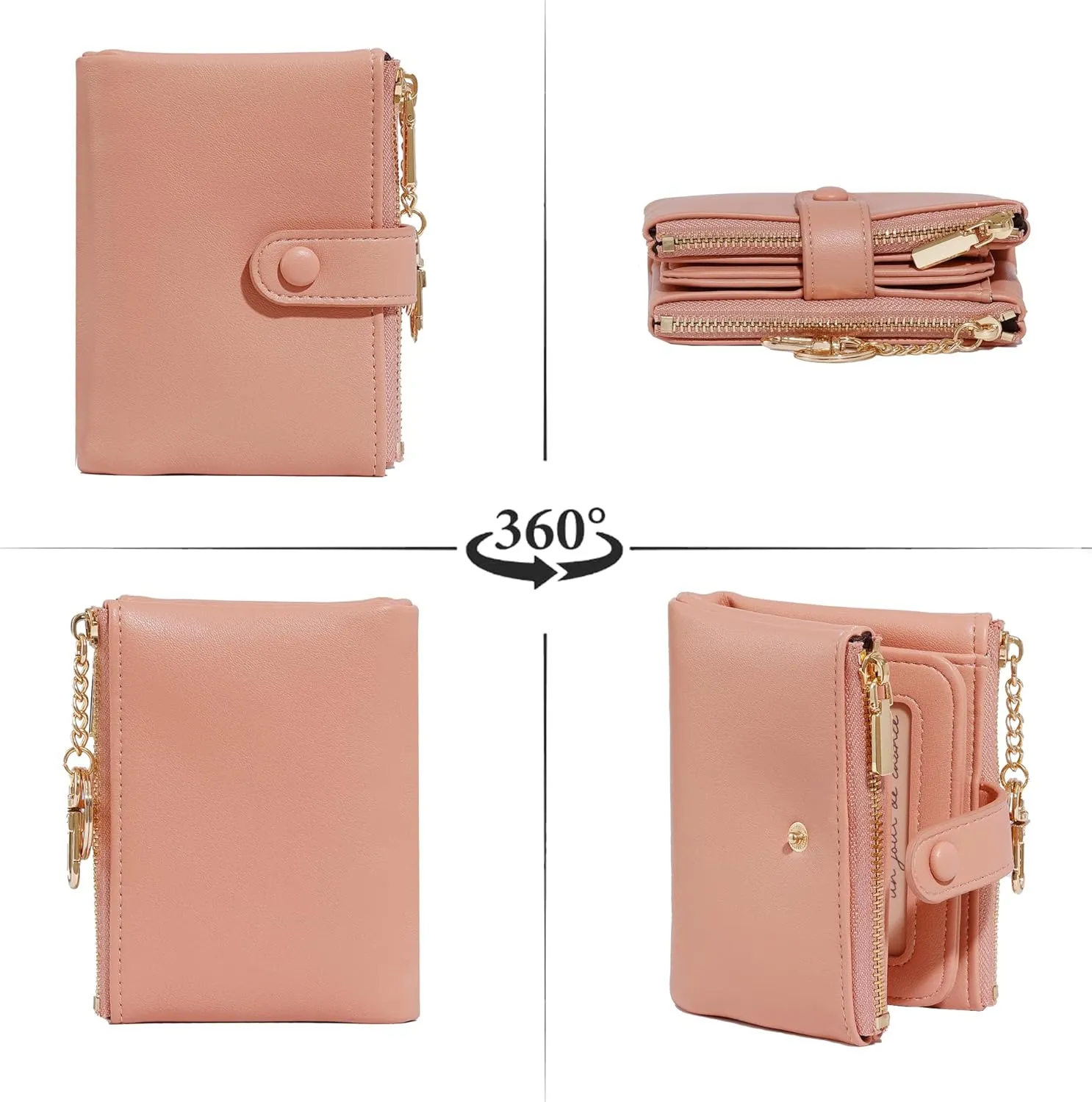 Sunwel Fashion Small Vegan Leather Wallet for Women RFID Blocking Ladies 13 Card Holder with Double Zipper Pocket (PINK)
