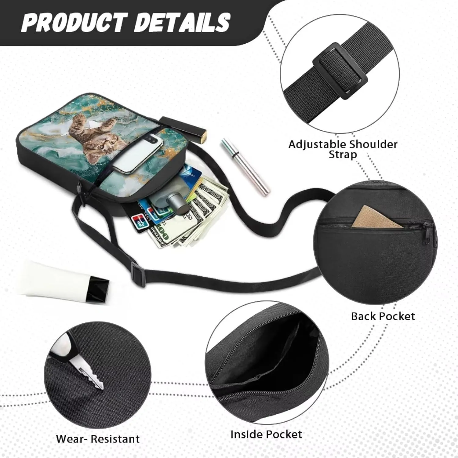 Suobstales Crossbody Bag for Women Men, Small Sling Pack Handbag for Work Business, Lightweight Messenger Shoulder Travel Bag