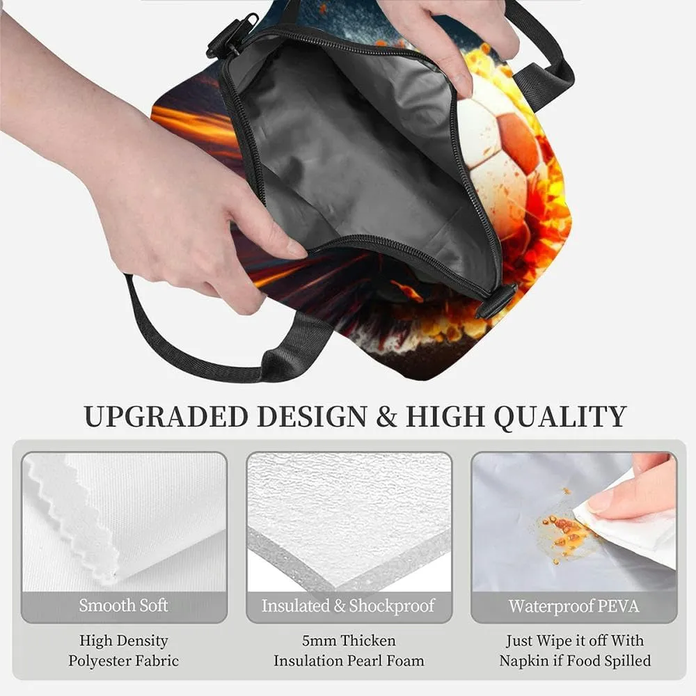 Super high velocity soccer ball fire bursting out A soccer ball Insulated Adult Lunch Bag with Shoulder Strap for Women Lightweight Reusable Portable Freezable Lunch Tote Bag for Work Picnic
