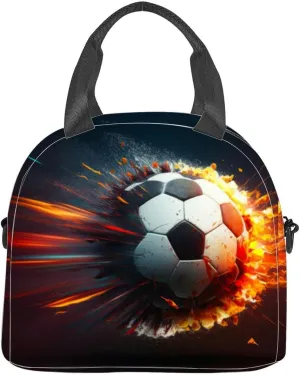 Super high velocity soccer ball fire bursting out A soccer ball Insulated Adult Lunch Bag with Shoulder Strap for Women Lightweight Reusable Portable Freezable Lunch Tote Bag for Work Picnic
