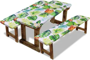 SUQ I OME Picnic Table Cover with Bench Covers Camping Essentials Waterproof Windproof Elastic Fitted Tablecloth with Handbag, Fitted Rectangle Tables and Seats, (Green Yellow)