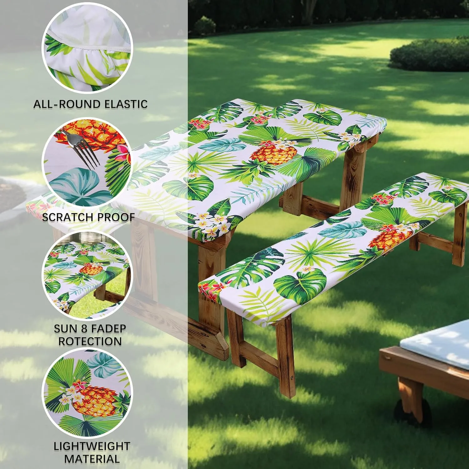 SUQ I OME Picnic Table Cover with Bench Covers Camping Essentials Waterproof Windproof Elastic Fitted Tablecloth with Handbag, Fitted Rectangle Tables and Seats, (Green Yellow)