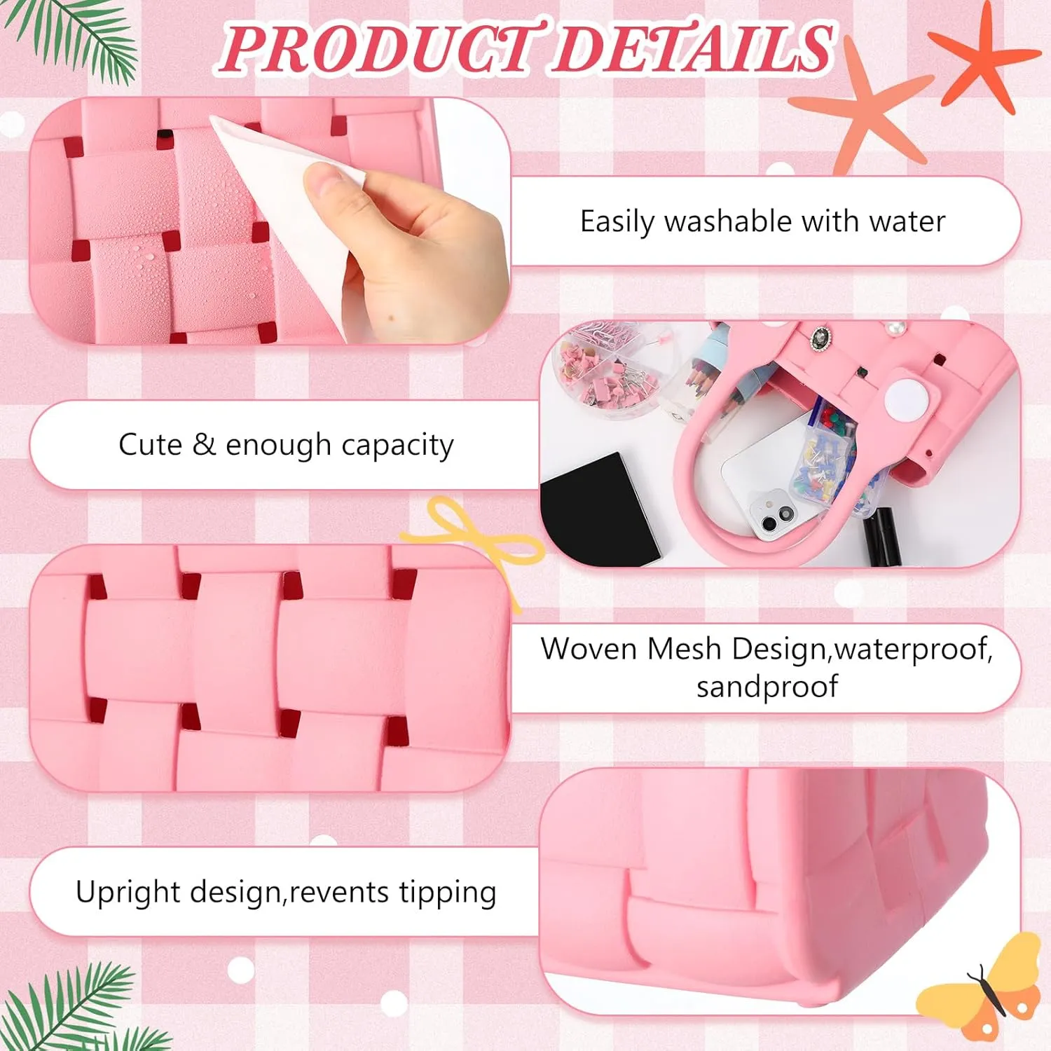 Sureio Mini Rubber Tote Bag for Women Girl Small Beach Bag Waterproof Beach Tote Portable Travel Open Handbag Outdoor Sport