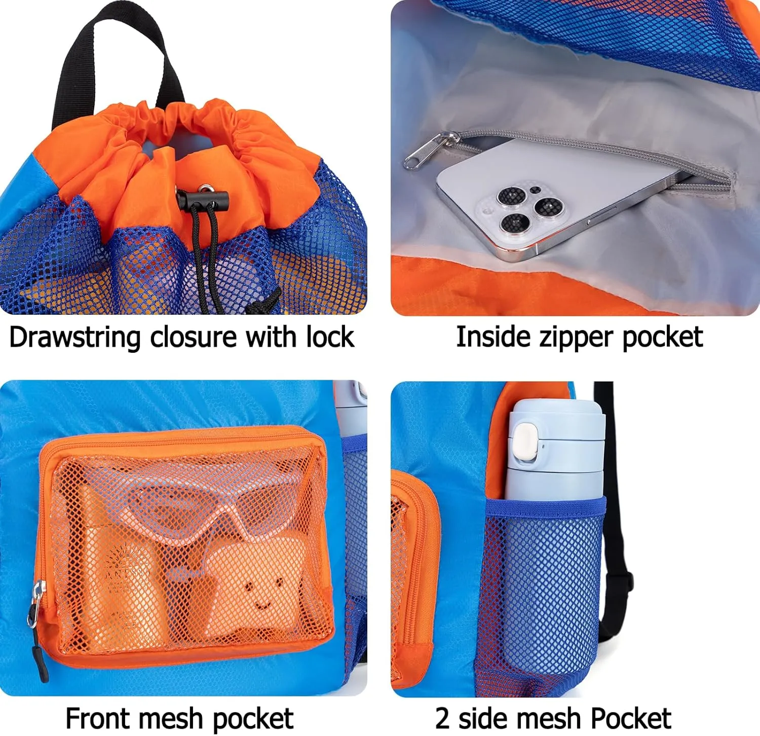 Swim Bag for Kids Drawstring Backpack for Boys Lightweight Mesh Beach Backpack Swimming Pool Sports Gym String Bag Blue
