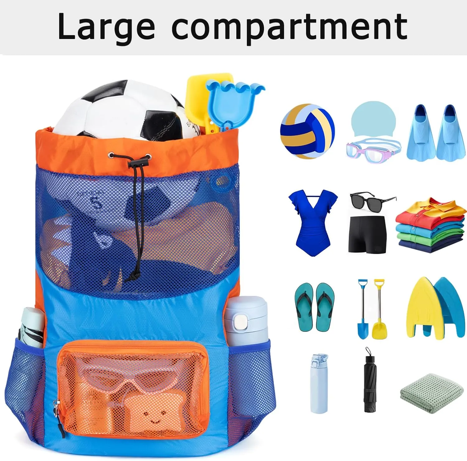 Swim Bag for Kids Drawstring Backpack for Boys Lightweight Mesh Beach Backpack Swimming Pool Sports Gym String Bag Blue