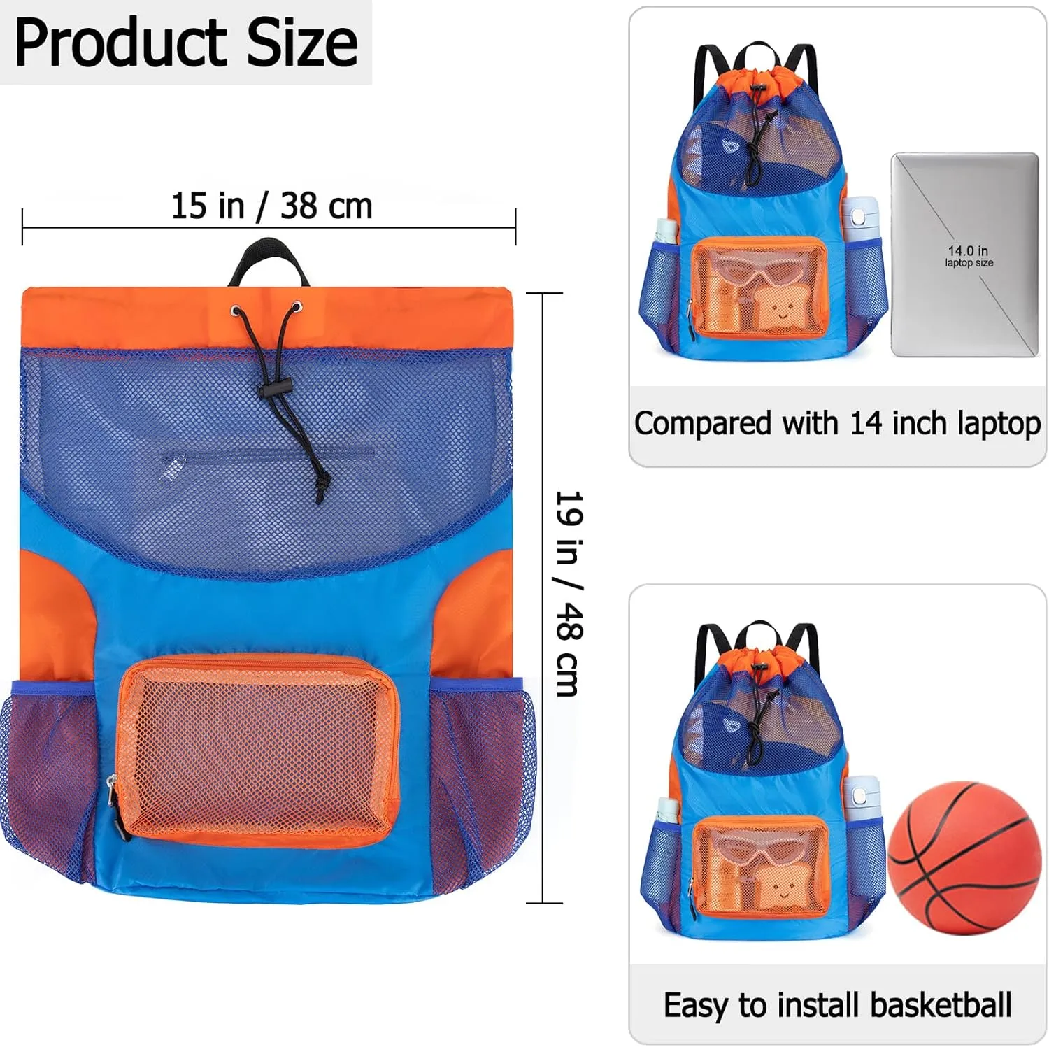 Swim Bag for Kids Drawstring Backpack for Boys Lightweight Mesh Beach Backpack Swimming Pool Sports Gym String Bag Blue